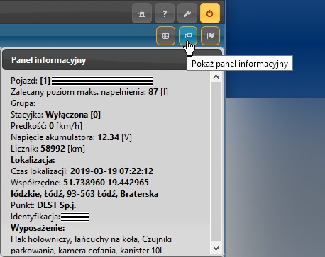 Zrzut ekranu Panelu informacyjnego